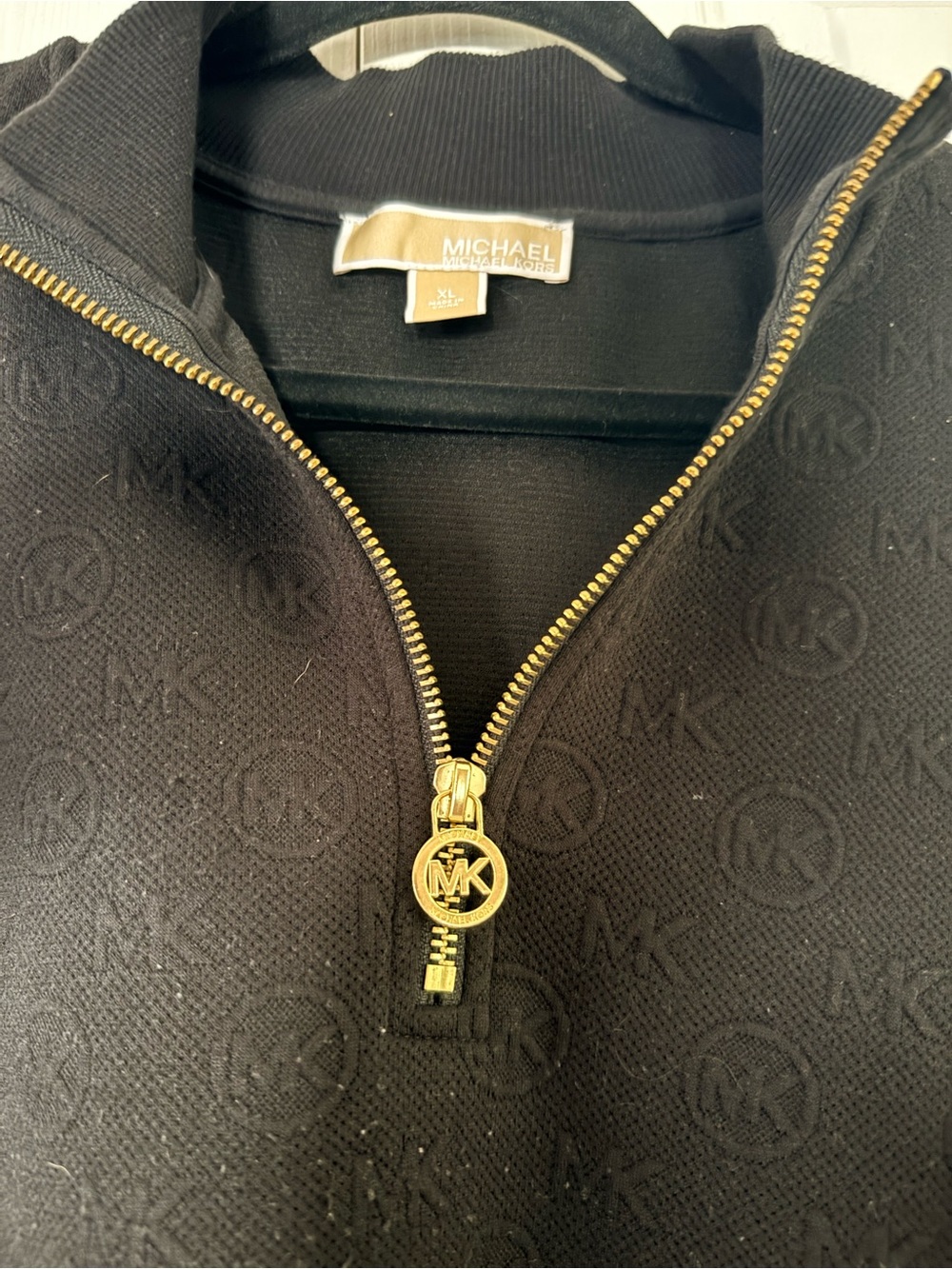 Michael Kors Black Half-Zip Logo Knit Pullover with Gold Zip